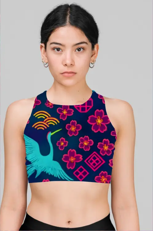 MIDNIGHT AZURE CRANE BLOSSOM CROP TOP (XS, None)
