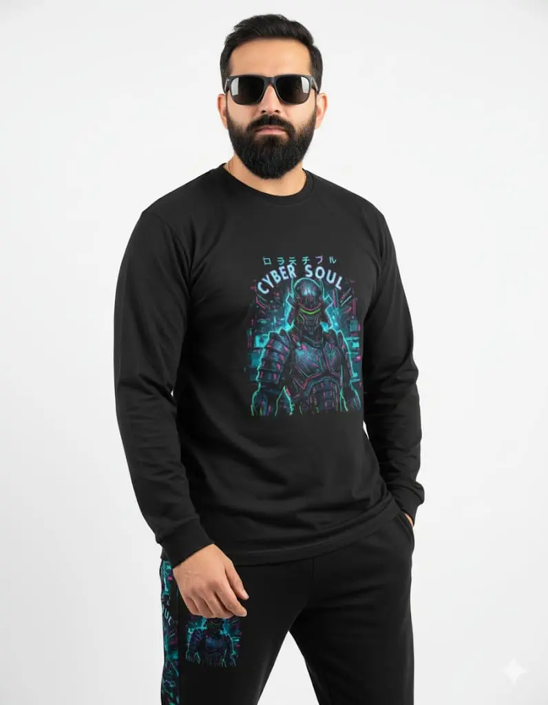 NEON GLITCH CYBER SENTINEL LONG SLEEVE T-SHIRT