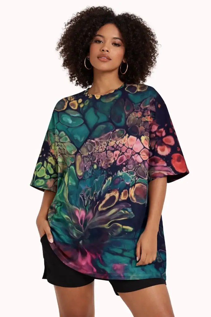 ✨ LIQUID BLOOM OVERSIZED T-SHIRT ✨  (XS, None)