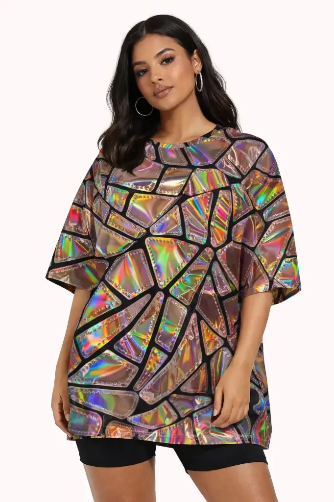 ✨ HOLO SHATTER OVERSIZED T-SHIRT ✨  (XS, None)