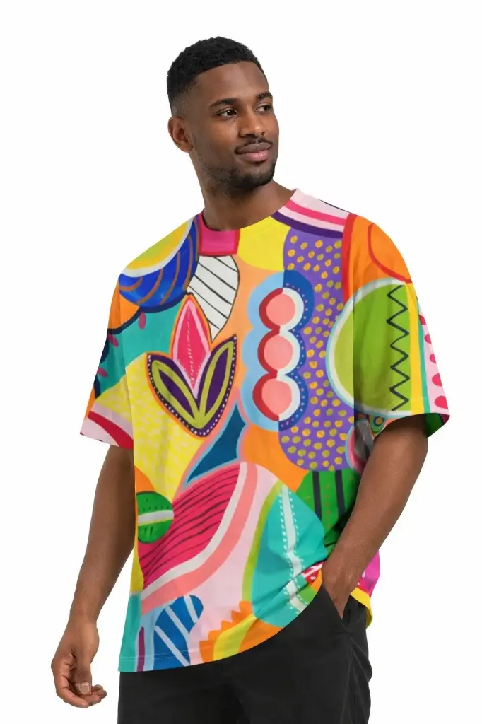 COLOR RIOT ABSTRACT OVERSIZED T-SHIRT (XS, None)