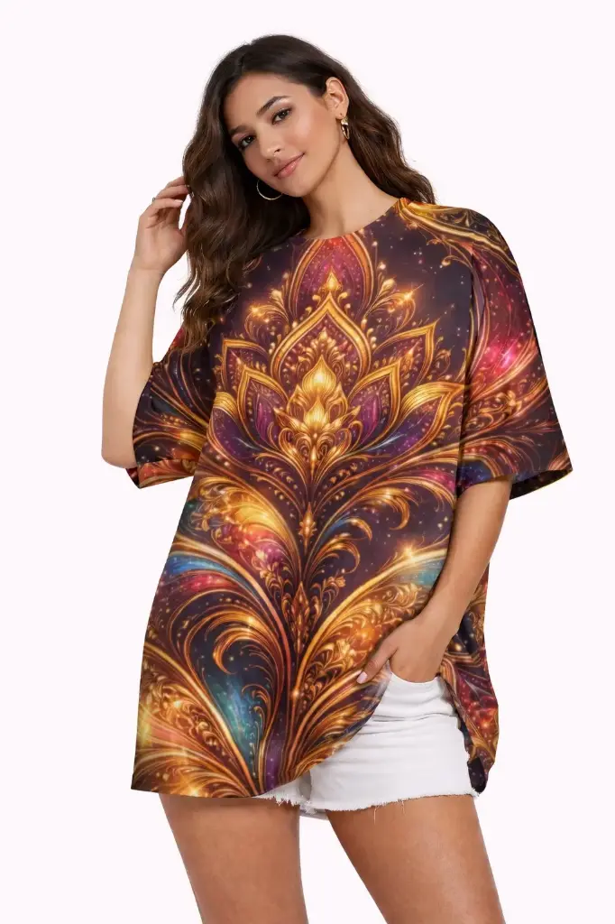 ✨ GOLDEN LOTUS AURA OVERSIZED T-SHIRT ✨  (XS, None)