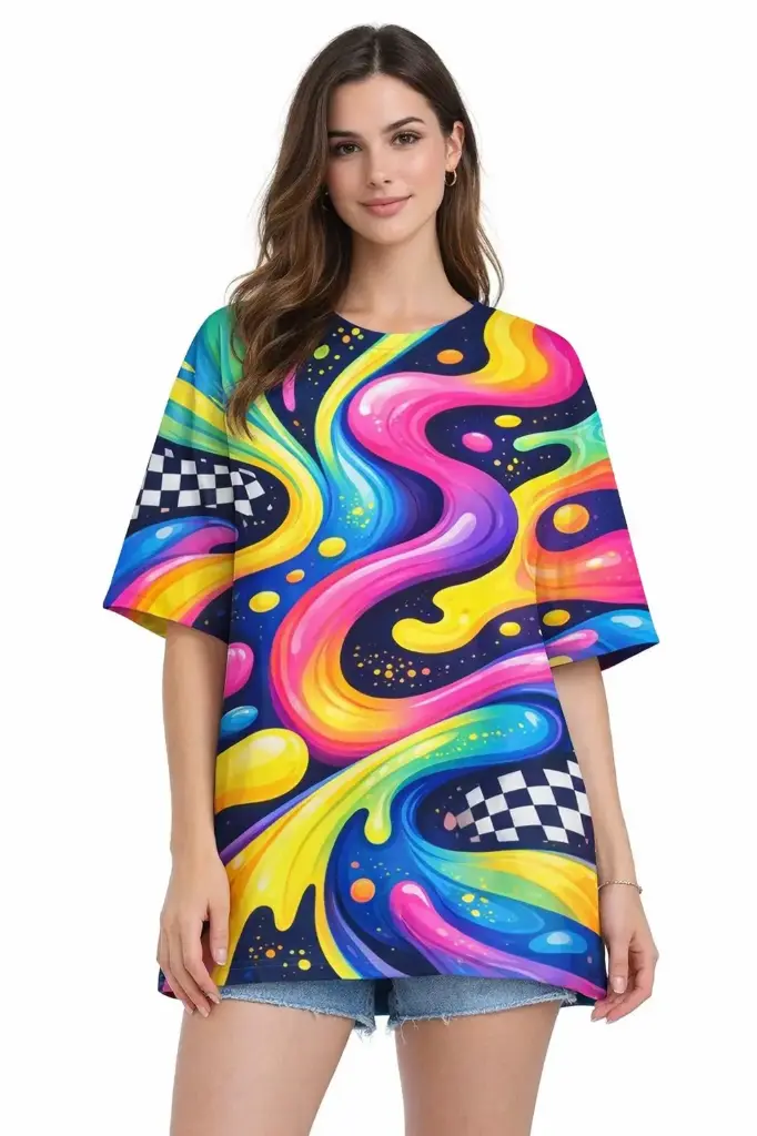 PSYCHEDELIC SWIRL OVERSIZED T-SHIRT  (XS, None)