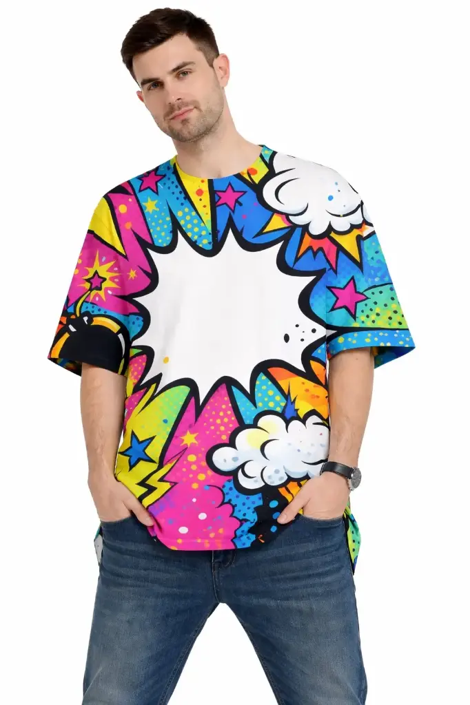 POP ART COMIC BURST OVERSIZED T-SHIRT  (XS, None)