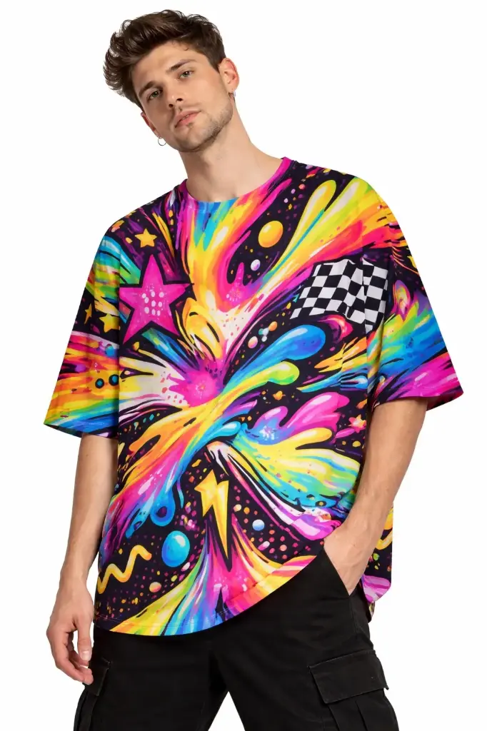 NEON SPLASH POP OVERSIZED T-SHIRT  (XS, None)