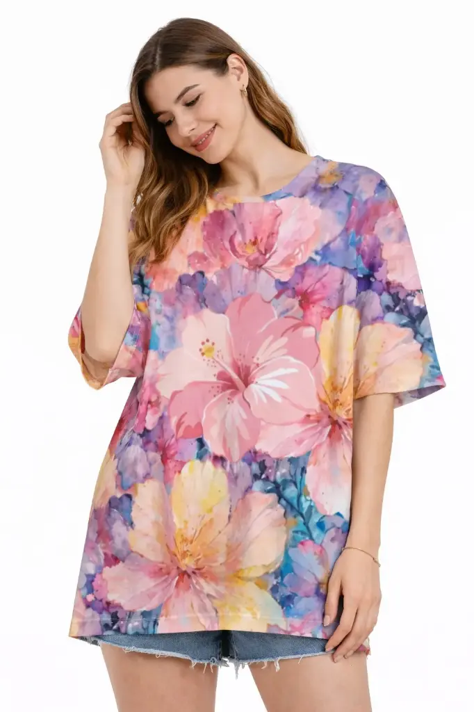 BLUSH GARDEN OVERSIZED T-SHIRT  (XS, None)