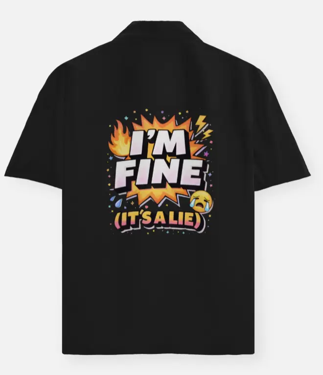 I’M FINE (IT’S A LIE) GRAPHIC OVERSIZED SHIRT (XS, None)
