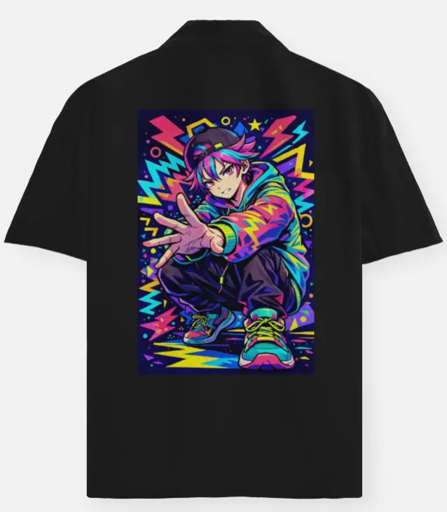 NEON STREET ANIME GRAPHIC OVERSIZED SHIRT (XS, None)