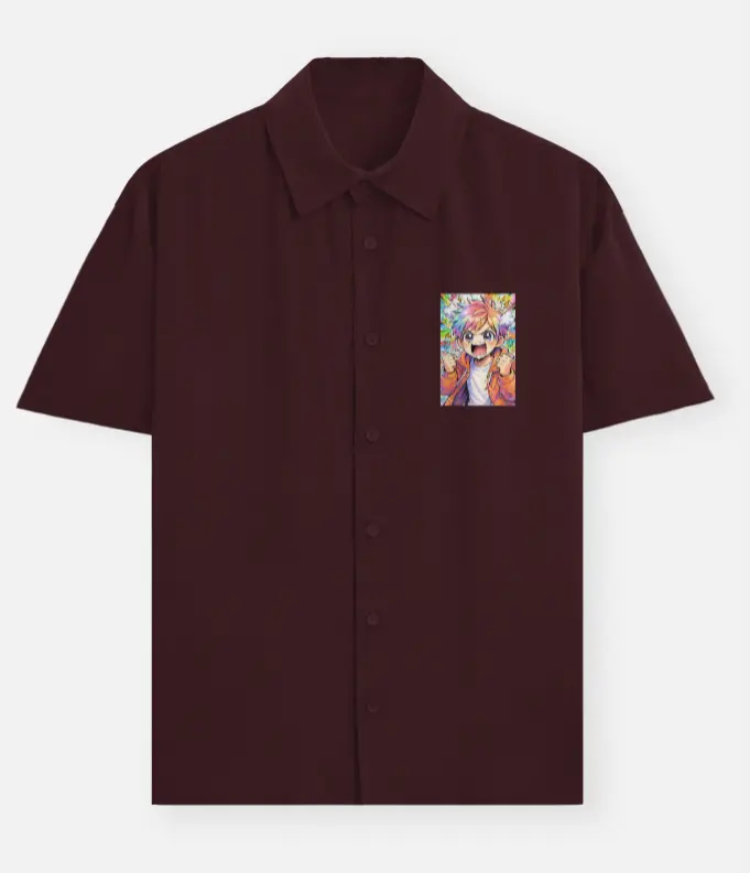 ENERGETIC ANIME EXPRESSION GRAPHIC POCKET SHIRT (XS, None)