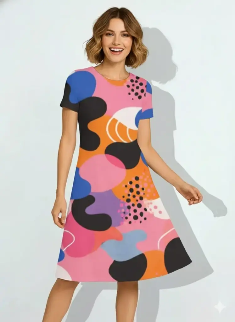 ABSTRACT POP ART COLORBLOCK FIT & FLARE DRESS  (XS, None)