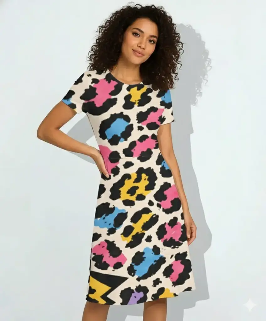COLOR SPLASH LEOPARD PRINT FIT & FLARE DRESS  (XS, None)