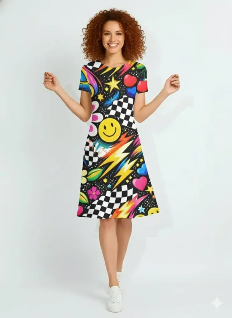 POP ART GRAPHIC PRINT FIT & FLARE DRESS  (XS, None)