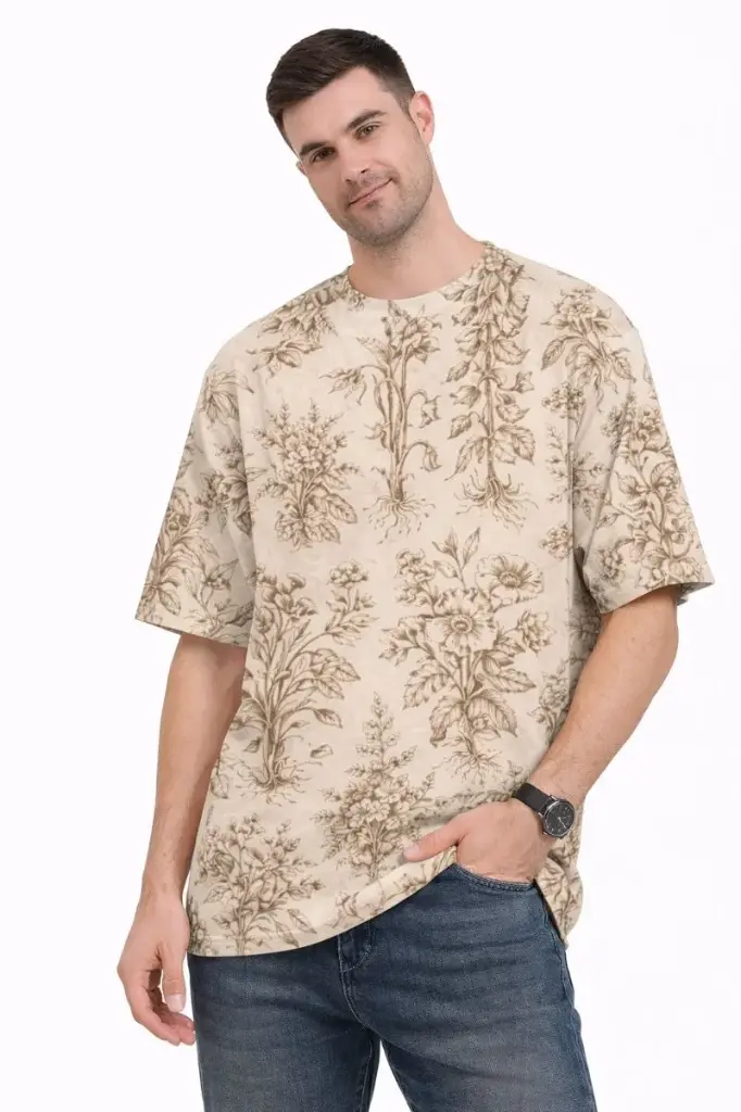 VINTAGE BOTANICAL SKETCH PRINT OVERSIZED T-SHIRT 