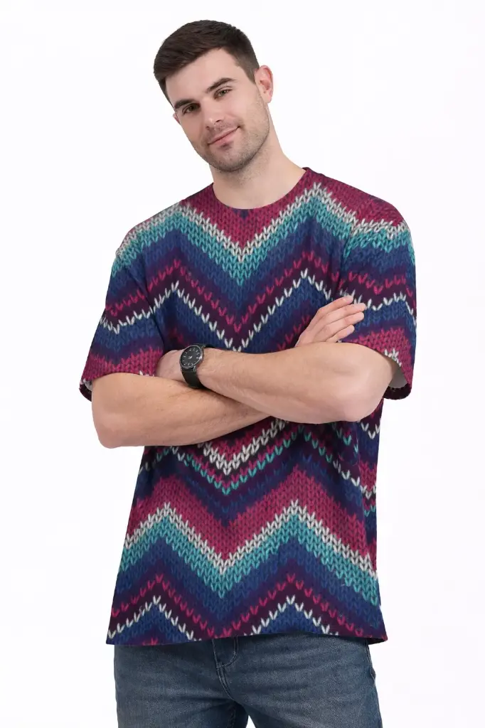 CHEVRON KNIT PATTERN OVERSIZED T-SHIRT 