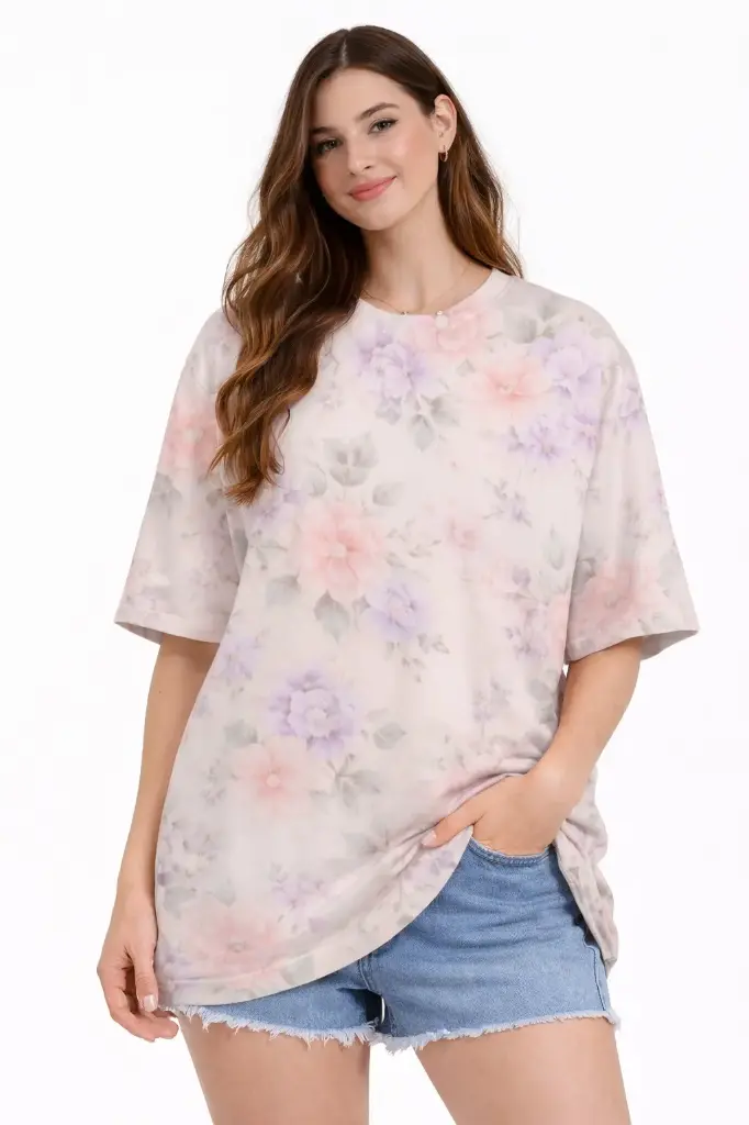 SOFT PASTEL FLORAL OVERSIZED T-SHIRT 
