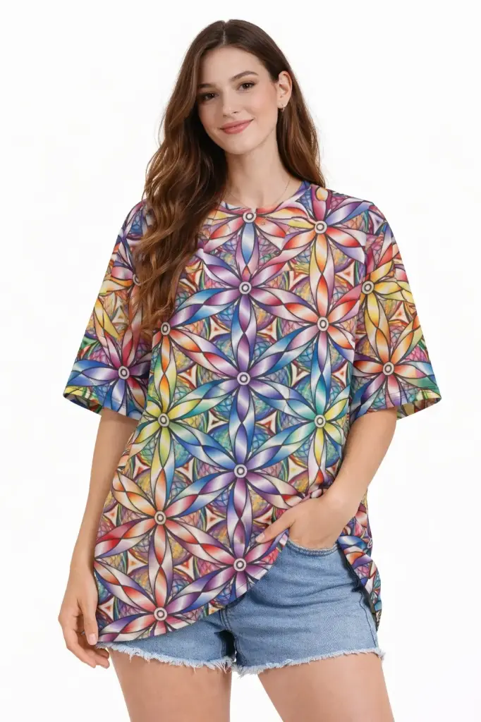 KALEIDOSCOPE GEOMETRIC PRINT OVERSIZED T-SHIRT 