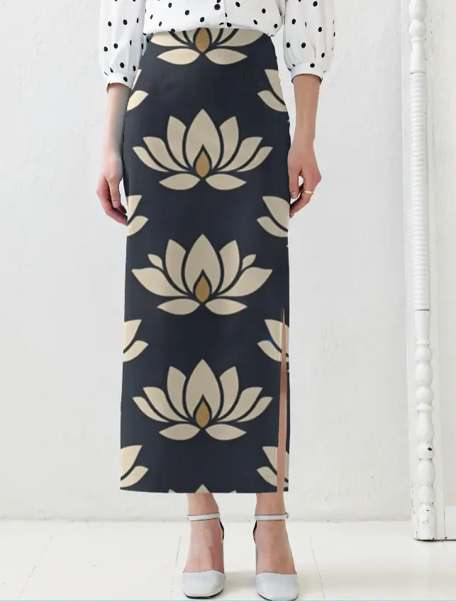 LOTUS MOTIF HIGH-WAIST MIDI SKIRT  (XS, None)