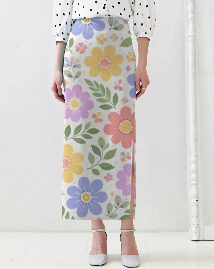 PASTEL FLORAL PRINT HIGH-WAIST MIDI SKIRT  (XS, None)