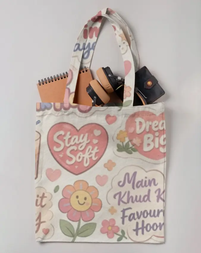POSITIVE MESSAGE PRINT CANVAS TOTE BAG 