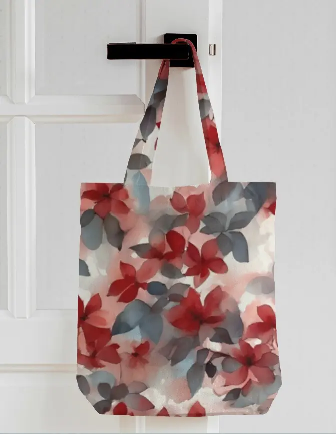 WATERCOLOR FLORAL PRINT CANVAS TOTE BAG 
