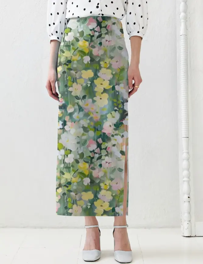 GARDEN BLOOM PRINT HIGH-WAIST MIDI SKIRT  (XS, None)