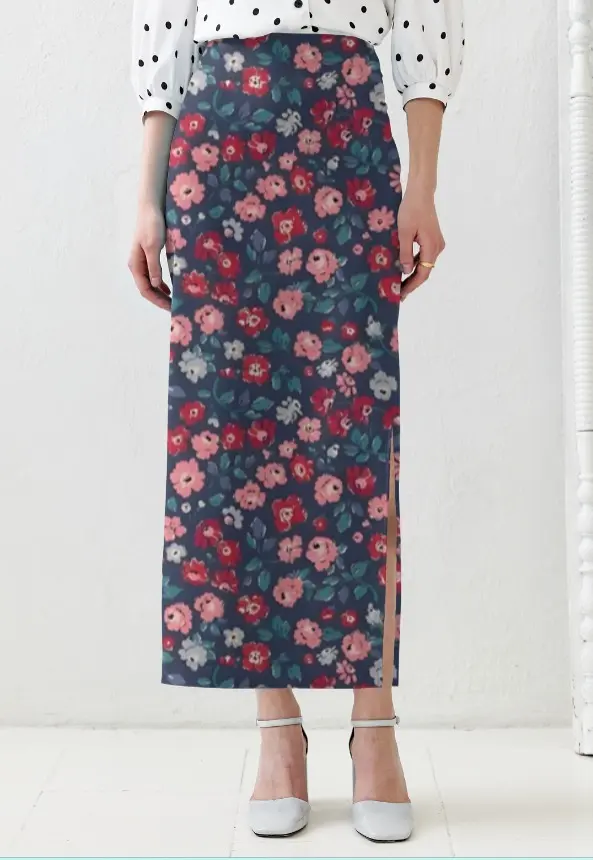 CLASSIC FLORAL PRINT HIGH-WAIST MIDI SKIRT  (XS, None)
