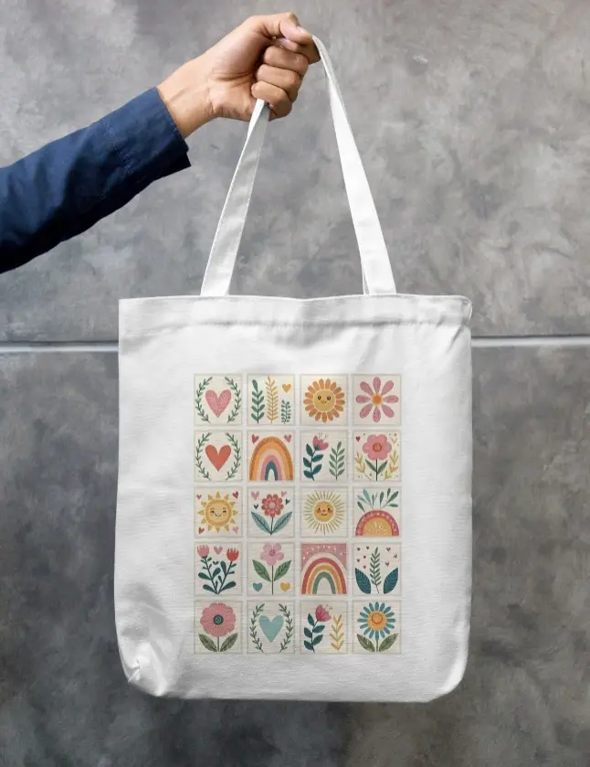 FLORAL PATCHWORK CANVAS TOTE BAG 