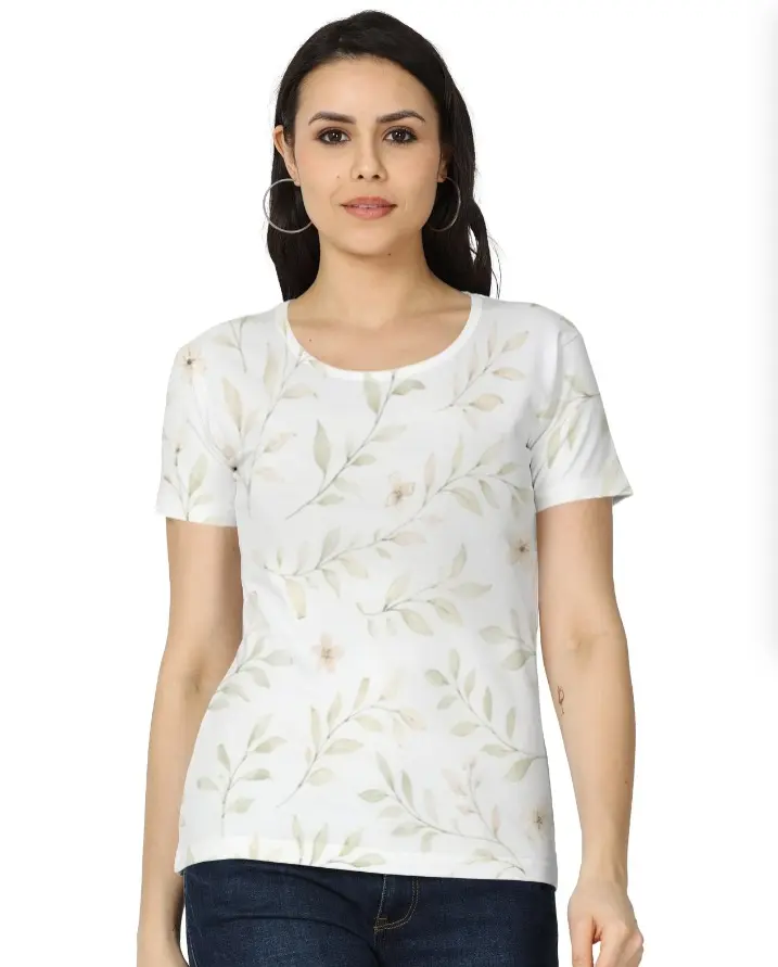 SOFT BLOOM FLORAL PRINTED WOMEN’S T-SHIRT (XS, None)