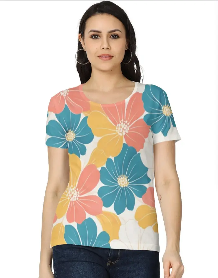 VIBRANT BLOOM OVERSIZED FLORAL WOMEN’S T-SHIRT (XS, None)