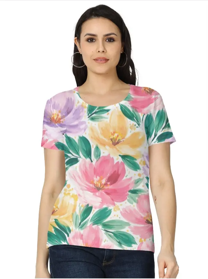 BLOSSOM BREEZE WATERCOLOR FLORAL WOMEN’S T-SHIRT (XS, None)