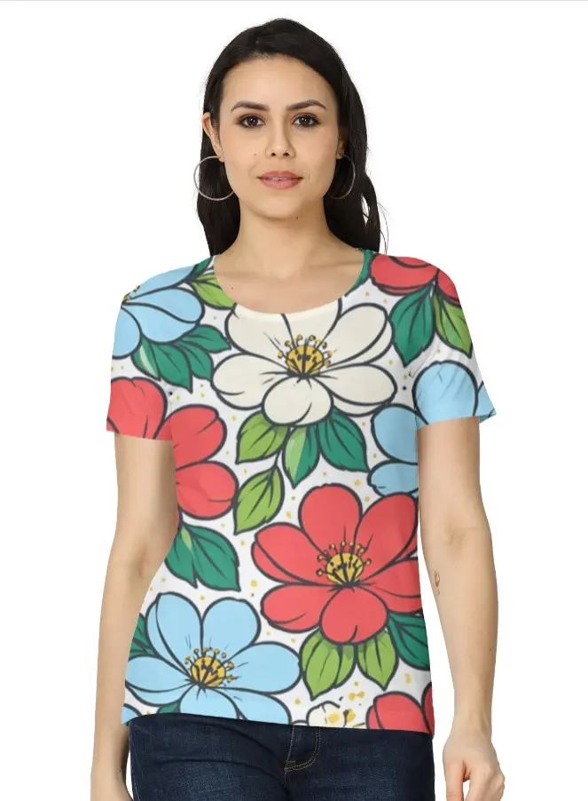 POP PETAL GRAPHIC FLORAL WOMEN’S T-SHIRT  (XS, None)