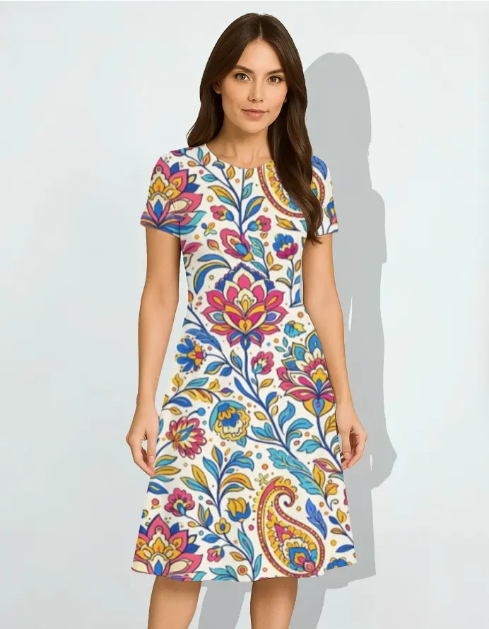 RADIANT PAISLEY BLOOM A-LINE DRESS  (XS, None)
