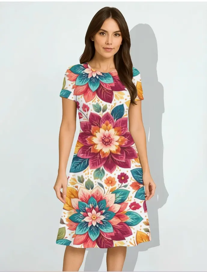 MAJESTIC BLOSSOM FLORAL A-LINE DRESS 