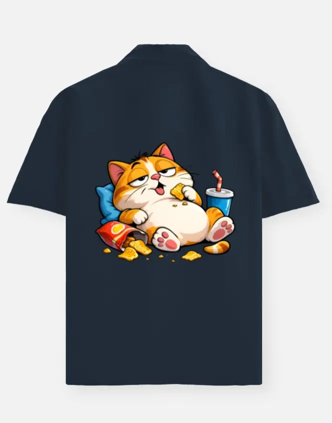 LAZY SNACK LOVER CAT GRAPHIC SHIRT  (XS, None)