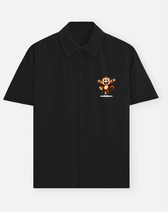 HAPPY MONKEY CARTOON CASUAL SHIRT (XS, None)