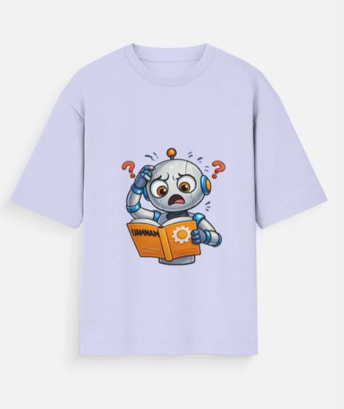 CONFUSED ROBOT CARTOON GRAPHIC T-SHIRT 