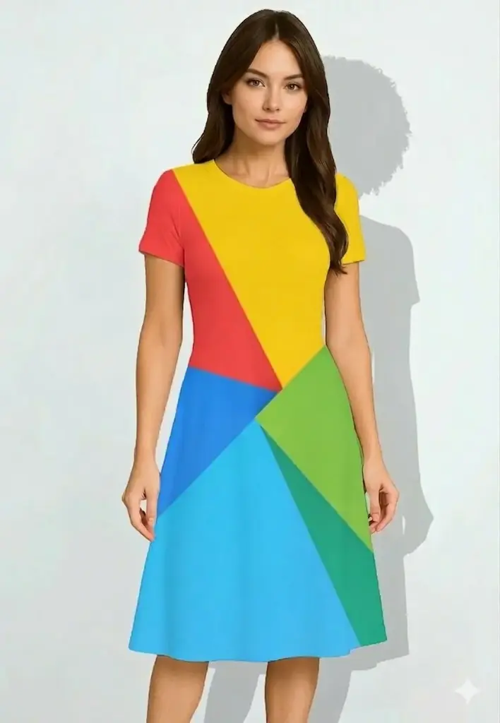 COLOR BLOCK SPECTRUM A-LINE DRESS