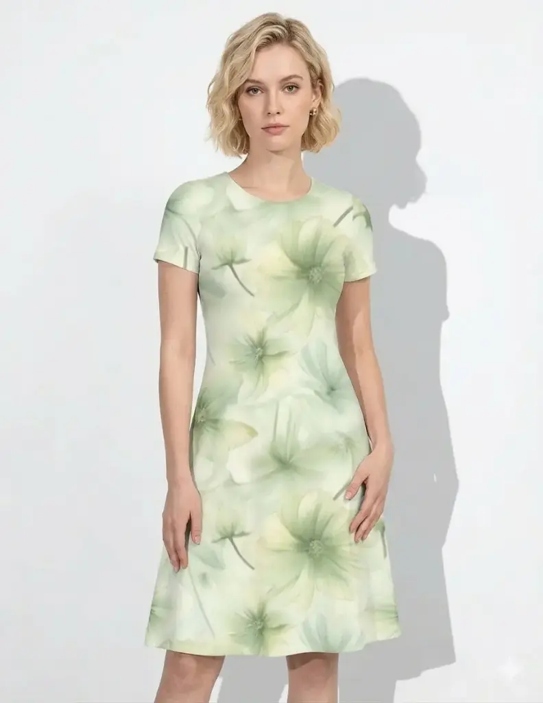 SOFT SAGE BLOOM A-LINE DRESS (XS, None)