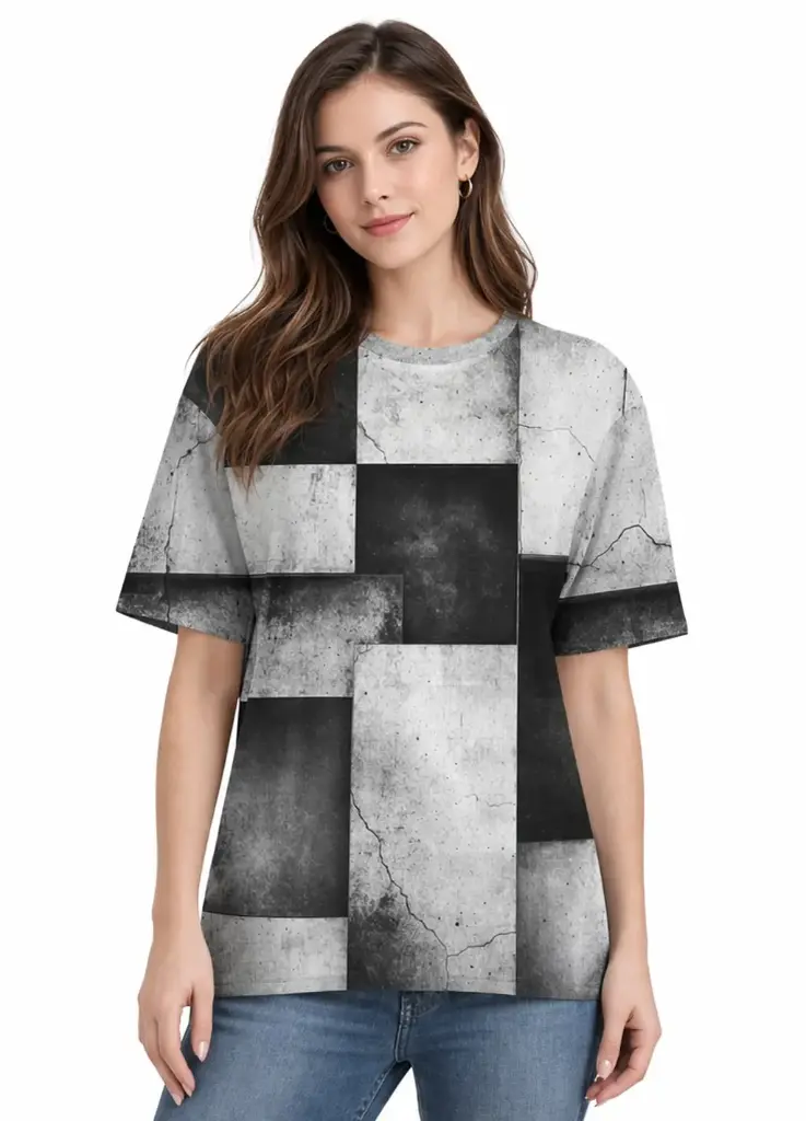 URBAN MONOCHROME PATCHWORK OVERSIZED T-SHIRT 