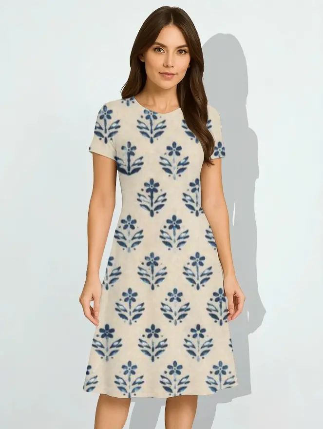 INDIGO HERITAGE PRINT A-LINE DRESS (XS, None)