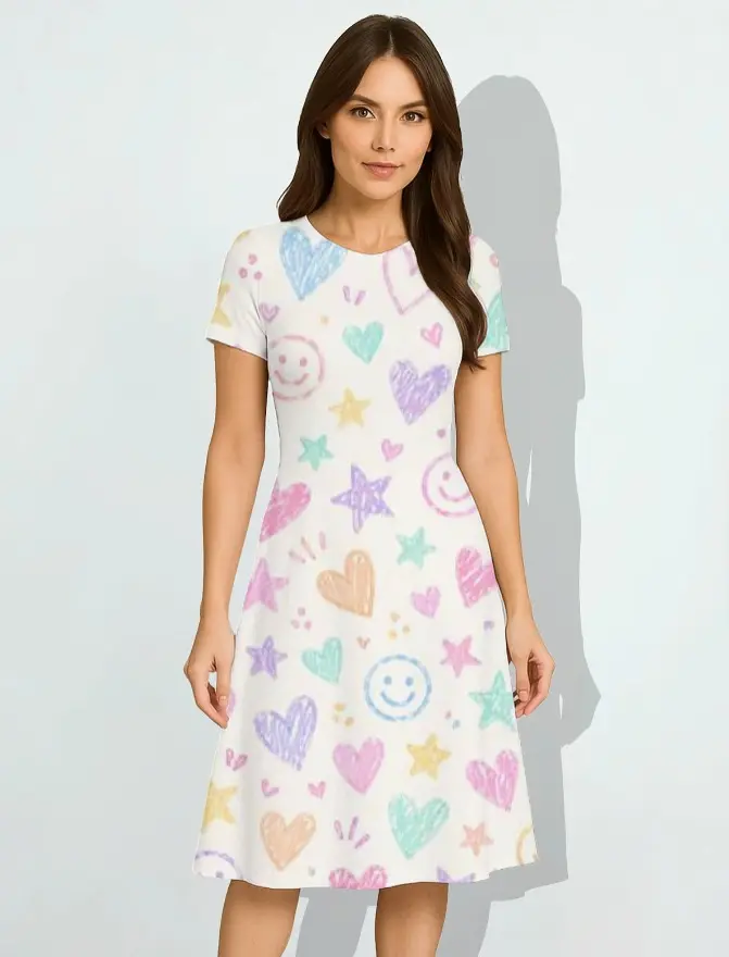 PLAYFUL DOODLE PRINT A-LINE DRESS (XS, None)
