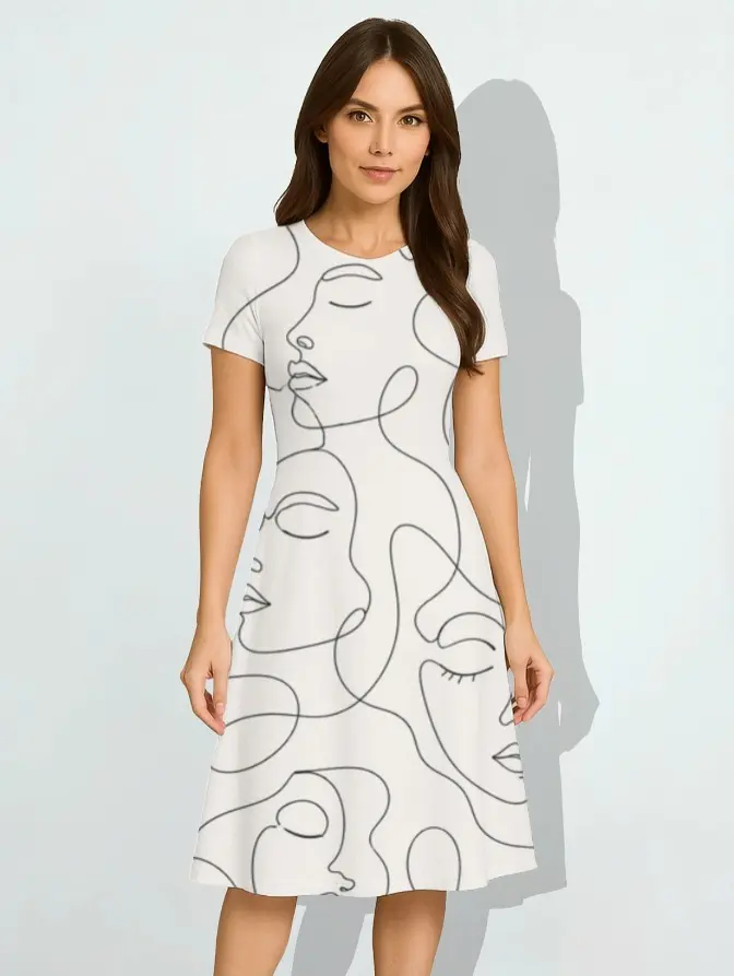 MINIMAL LINE ART A-LINE DRESS (XS, None)
