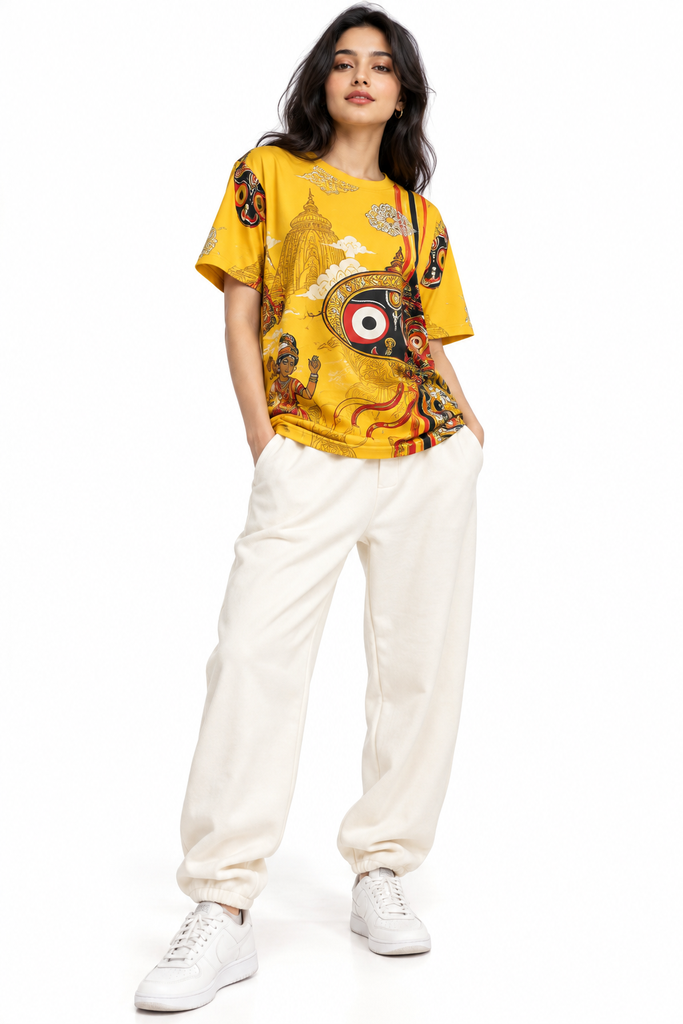 Odisha Seoul Fusion – Jagannath Heritage Graphic T-Shirt & Off-White Relaxed Sweatpants Set