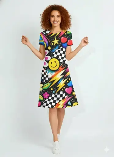 POP ART GRAPHIC PRINT FIT & FLARE DRESS 