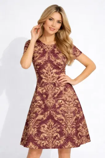 REGAL BAROQUE PRINT FIT & FLARE DRESS 