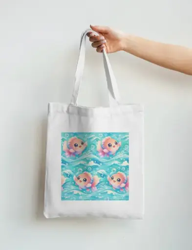 CUTE FISH PRINT CANVAS TOTE BAG 