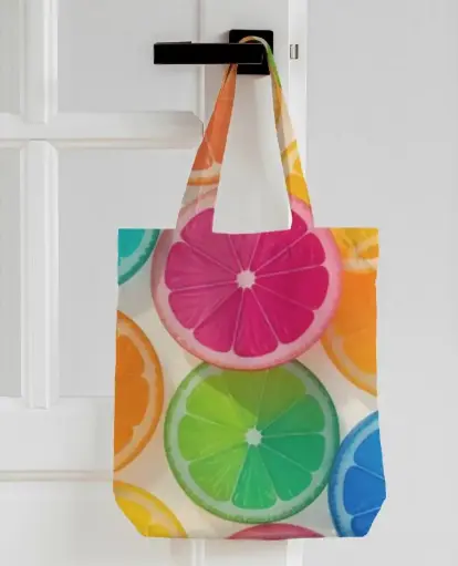COLORFUL CITRUS SLICE PRINT CANVAS TOTE BAG 