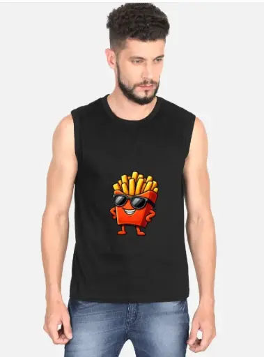 COOL FRIES CARTOON SLEEVELESS T-SHIRT 
