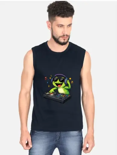 DJ FROG CARTOON SLEEVELESS T-SHIRT 