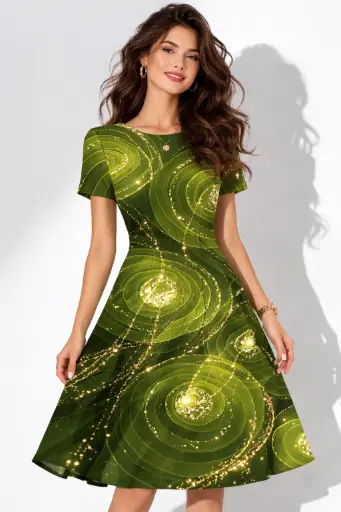 OLIVE ORBIT A-LINE DRESS